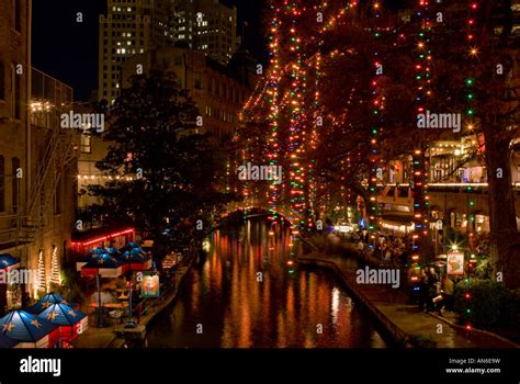 San Antonio Riverwalk with Christmas Lights Stock Photo - Alamy