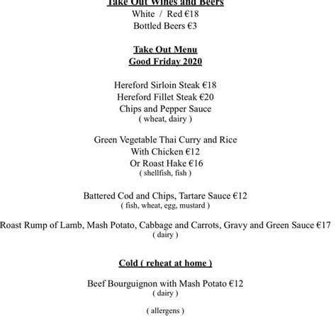 Menu at Courthouse Restaurant, Carrickmacross, 1 Monaghan St