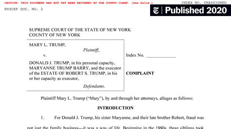 Read Mary Trump’s Lawsuit - The New York Times