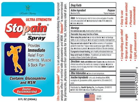 ULTRA STRENGTH STOPAIN PAIN RELIEVING (spray) TROY MANUFACTURING