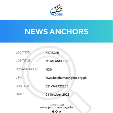 News Anchors Job – Ngo - Jobs in Karachi – 71498