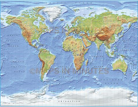 Digital vector, royalty free, World relief map in the Gall projection ...