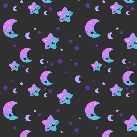 Premium Vector | Seamless pattern of blue and purple moon with stars on dark grey background