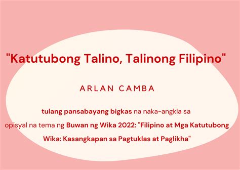 Katutubong Talino, Talinong Filipino (tulang Pansabayang Bigkas na naka-angkla sa opisyal na ...