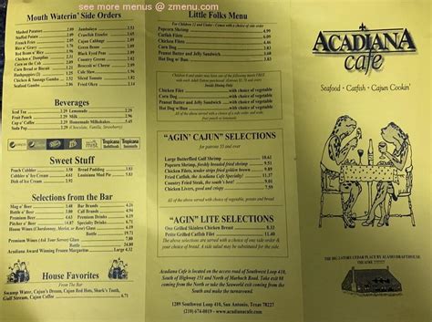 Online Menu of Acadiana Cafe Restaurant, San Antonio, Texas, 78227 - Zmenu