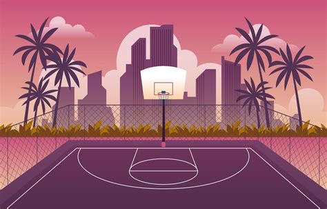 Outdoor Basketball Court with Building Silhouette 13796882 Vector Art at Vecteezy