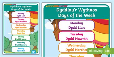 Week Days in Welsh and English Display Poster | Twinkl-made