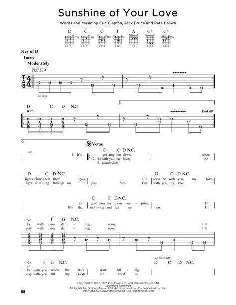 Sunshine Of Your Love by Cream - Guitar Lead Sheet - Guitar Instructor