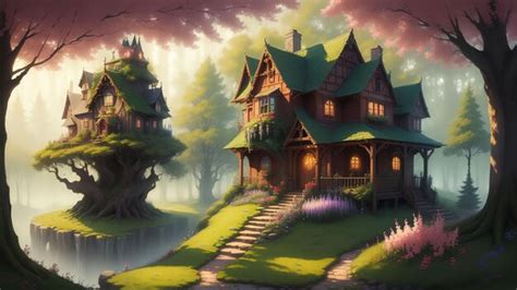 Premium AI Image | The house in the forest anime art style