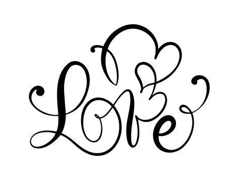 Love calligraphic vector text with romantic hearts. Handwritten ink lettering valentine concept ...