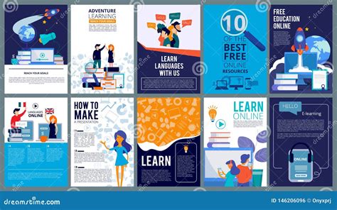 Education Online Covers. Posters Or Ads Flyer Template With Educational ...