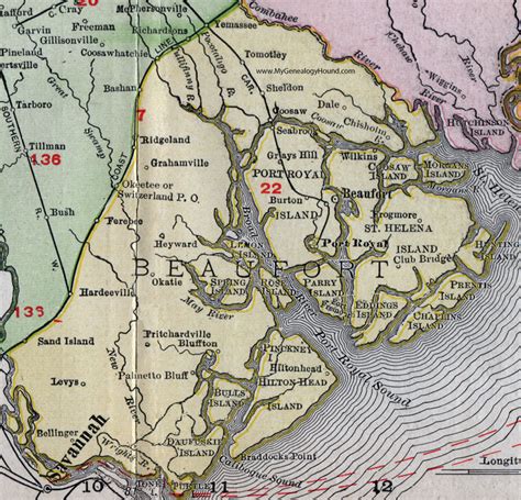 Beaufort County, South Carolina, 1911, Map, Rand McNally, Port Royal, Hilton Head, Pritchardville