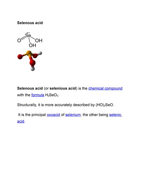 Selenous ACID - Its lecture notes. - Selenous acid Selenous acid (or ...