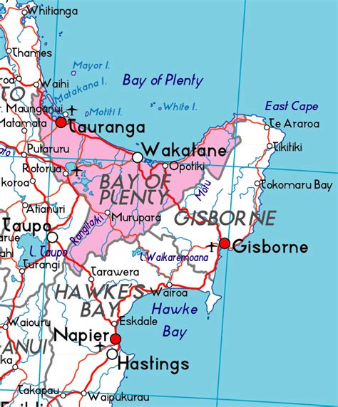 Bay of Plenty Map New Zealand City | Political Map of New Zealand