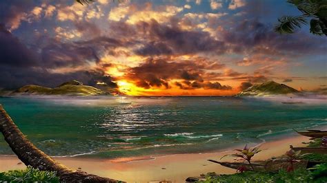 Island Sunset Wallpaper Hd