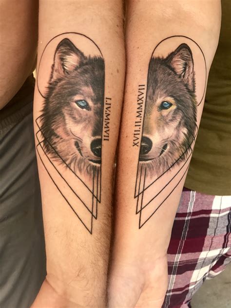 Our two halves make a whole #tattoo #couplestattoos #wolftattoo #geometric Fox Tattoo, Wolf ...