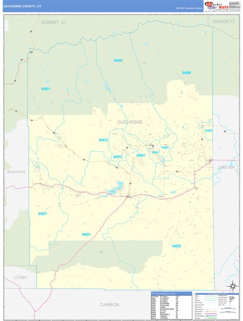 Duchesne County, UT Zip Code Wall Map Basic Style by MarketMAPS