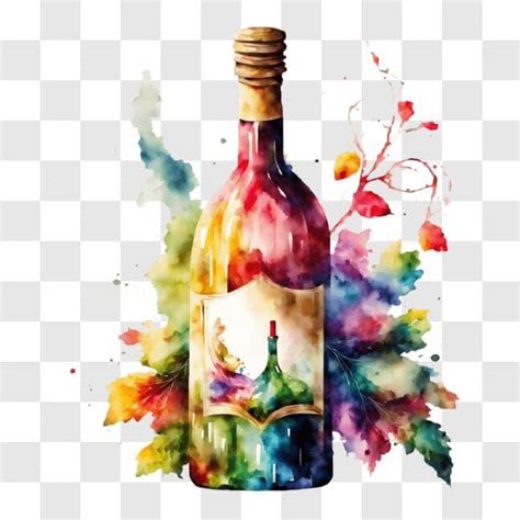 Download Unique Wine Bottle with Colorful Watercolor Design PNG Online ...