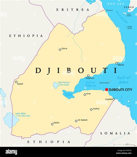 Djibouti political map with capital Djibouti City, borders and ...