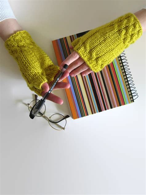 Yellow Wool Fingerless Gloves Hand Knitted - Woman Mittens, Hand ...