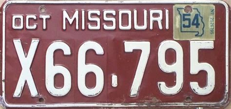 1954_Missouri_license_plate_X66-795 - Missouri Legends