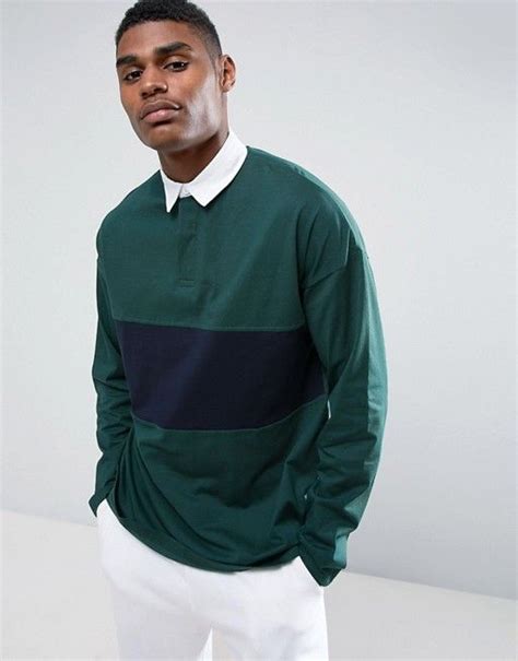 Oversized Long Sleeve Rugby Polo Shirt With Contrast Panel | Mens rugby shirts, Polo shirt ...