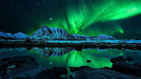 HD wallpaper: Aurora & Lighthouse 4K, Mountains, Northern, Minimal ...