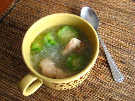 Chicken sotanghon with patola. Or chicken vermicelli soup with Chinese okra. Or Filipino chicken ...