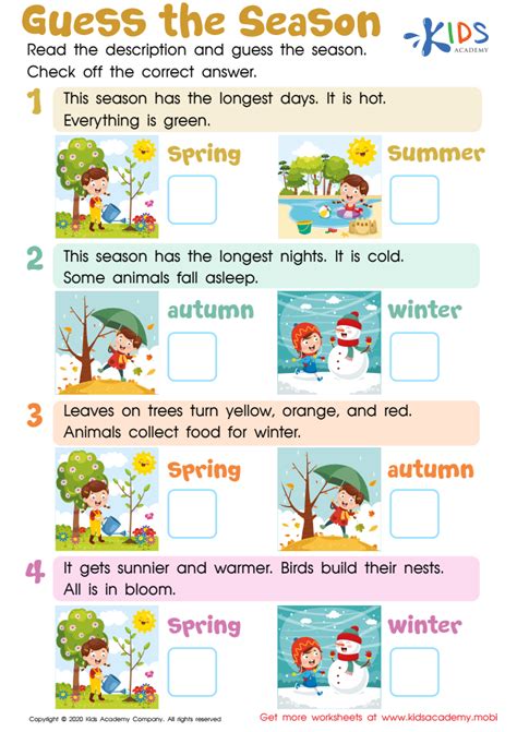 Seasons Worksheets for Grade 1: Free 4 Seasons Worksheets for First Grade