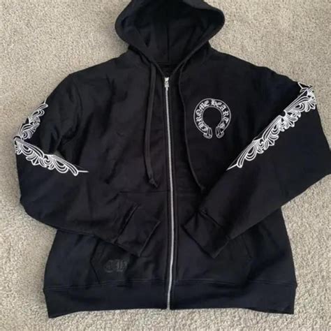 chrome hearts hoodie black and white size m used - Depop