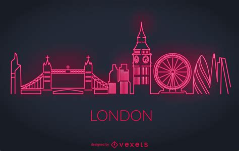 London Neon Skyline Silhouette Vector Download