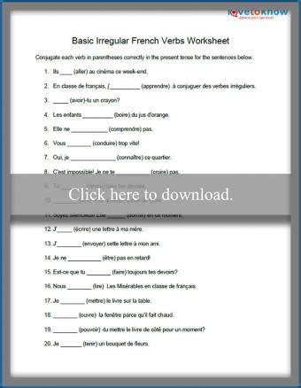 Irregular French Verbs Worksheet | LoveToKnow