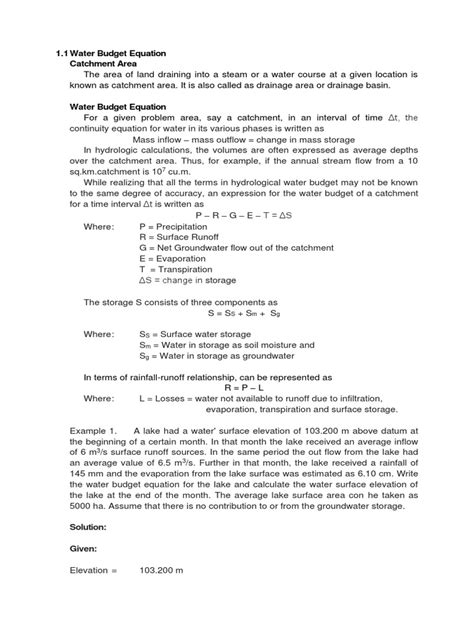 Water Budget Equation | PDF | Drainage Basin | Discharge (Hydrology)