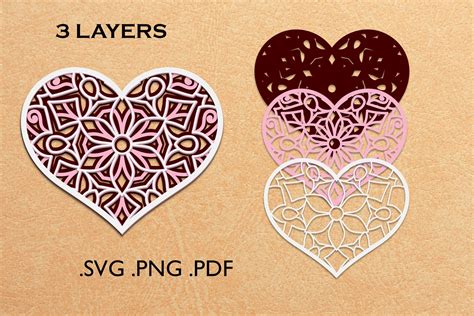 3d layered heart mandala - 3d SVG cut file By Anazori | TheHungryJPEG