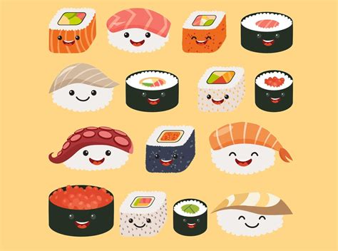 Funny sushi characters by coffeee_in on Dribbble