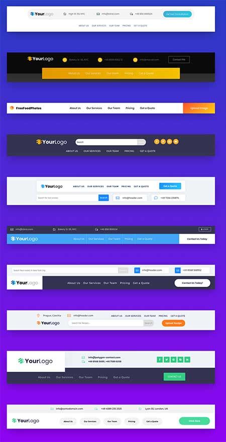 10 x Divi headers layout (Free Divi JSON download)