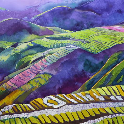 Rice Terraces Field Painting Watercolor Hyper Realistic Intricate ...