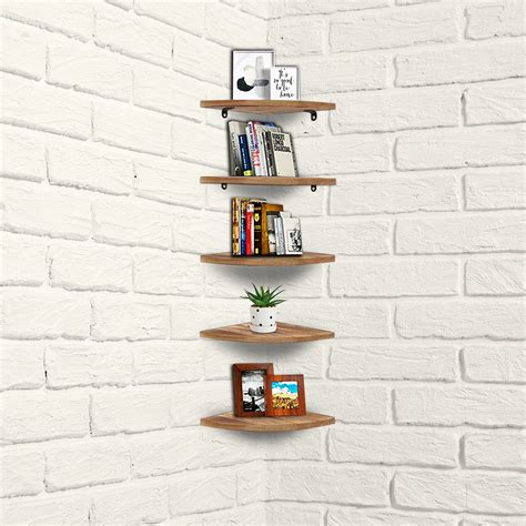 Buy Wall Mount Corner Shelf, Corner Bookshelf, Kosiehouse 5-Tier Rustic ...