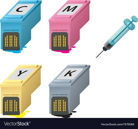 CMYK ink cartridges in perspective Syringe with a Vector Image