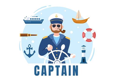 Man Cruise Ship Captain Cartoon Illustration in Sailor Uniform Riding a ...