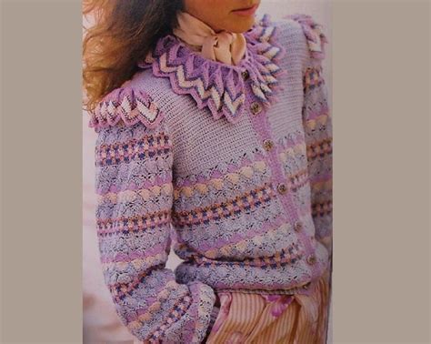 Cardigan With Ruffled Collar – Vintage Crochet Pattern, PDF – Red Basket Crafts