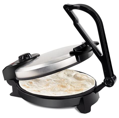 CRIXLHIX Electric Tortilla Maker - 10" Pitas, Chapati, Roti, Flatbread, Non-Stick Cooking Plates ...