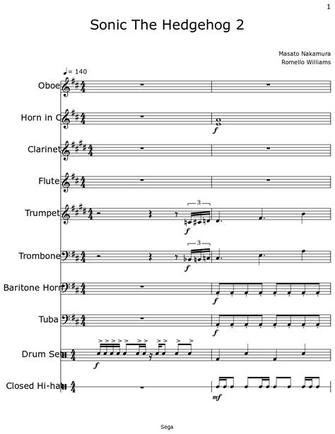 Sonic The Hedgehog 2 - Sheet music for Oboe, Horn in D, Clarinet, Flute, Trumpet, Trombone ...