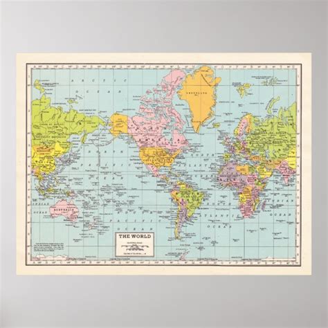 Vintage World Map Poster | Zazzle.com