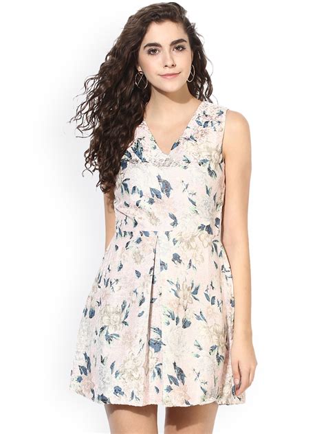 Buy Kazo Women Off White Floral Print Fit And Flare Dress - Dresses for Women 5657968 | Myntra