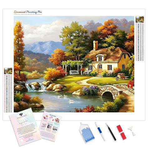 Autumn Cottage by the River Diamond Painting | Full Drill ...