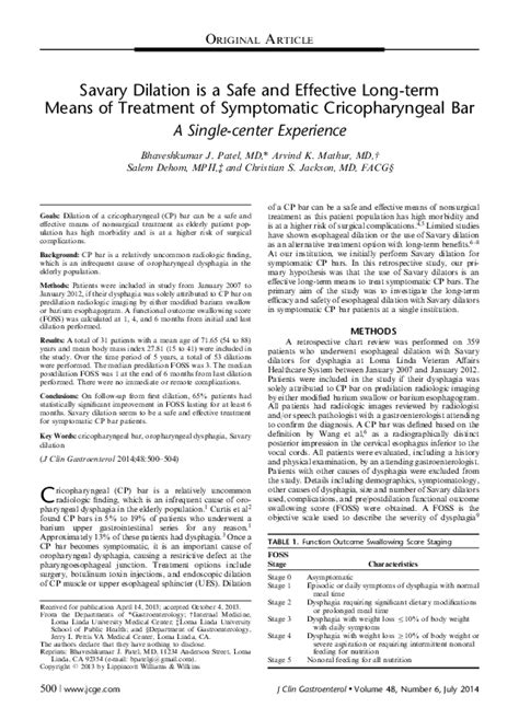 (PDF) Savary Dilation is a Safe and Effective Long-term Means of Treatment of Symptomatic ...