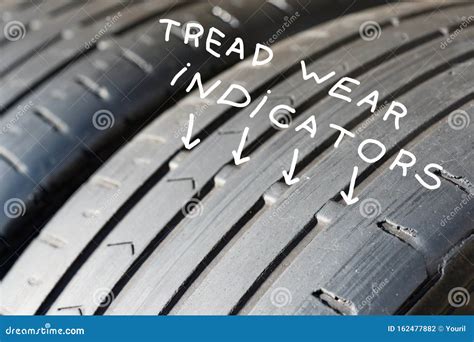 Worn Out Tyre Tread Wear Indicators Closeup. the Tyres Tread Has Clearly Worn Down To the Legal ...