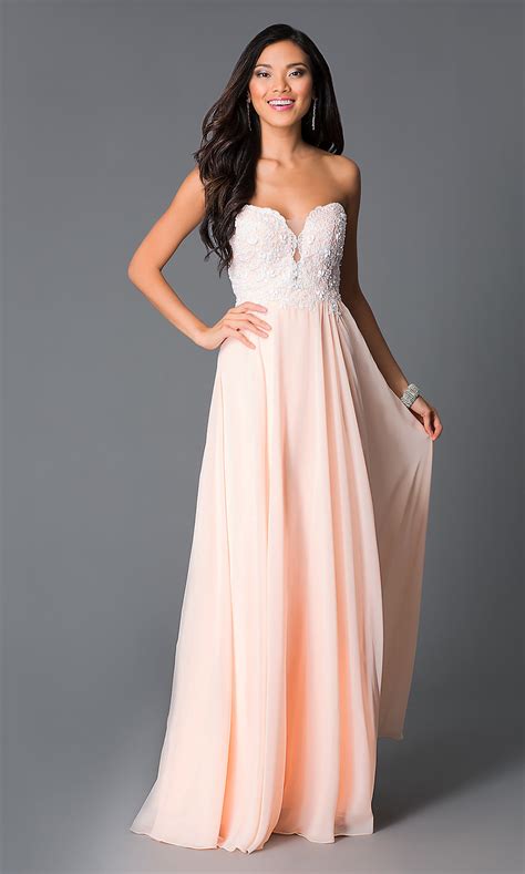 Peach Chiffon Strapless Corset Prom Dress-PromGirl