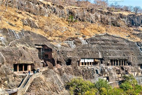 View of the Ajanta Caves. UNESCO world heritage site in Maharashtra ...